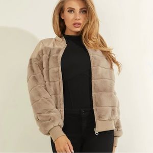 GUESS Jackets & Coats | Women’s Felicia Faux-Fur Bomber Jacket Beach Tan…
